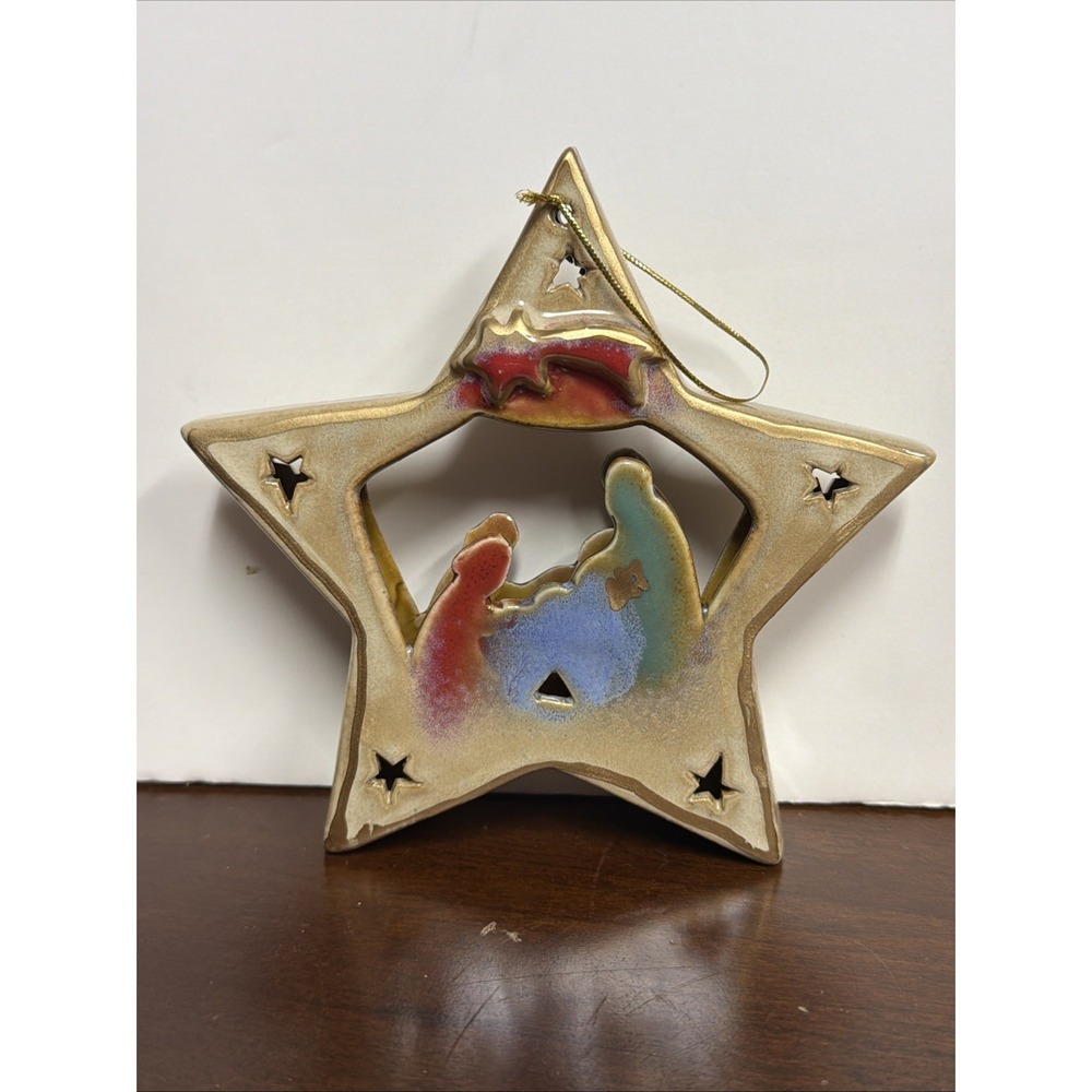 Star‎ Nativity Ornament Decoration Star Jesus Mary Joseph 2 sided Ceramic